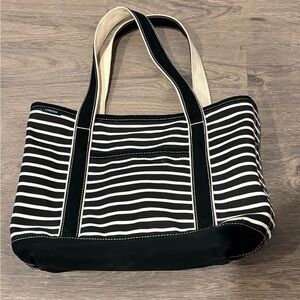 Lands' End Black and Cream Striped Tote